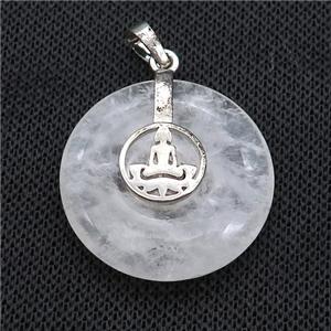 Natural Clear Quartz Donut Pendant With Alloy Buddha OM, approx 30mm