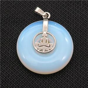 White Opalite Donut Pendant With Alloy Buddha OM, approx 30mm