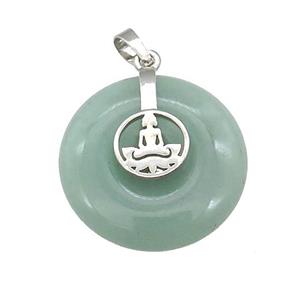 Natural Green Aventurine Donut Pendant With Alloy Buddha OM, approx 30mm