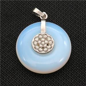 White Opalite Donut Pendant With Alloy Flower Of Life, approx 30mm