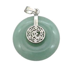 Natural Green Aventurine Donut Pendant With Alloy Chakra OM Symbol, approx 30mm