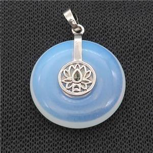 White Opalite Donut Pendant With Alloy Buddhist Lotus, approx 30mm
