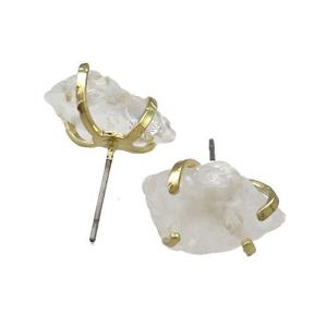 Clear Quartz Stud Earring Copper Gold Plated, approx 10-17mm