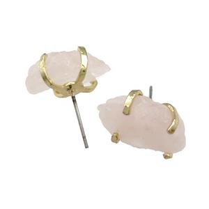 Pink Rose Quartz Stud Earring Copper Gold Plated, approx 10-17mm