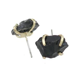Black Obsidian Stud Earring Copper Gold Plated, approx 10-17mm