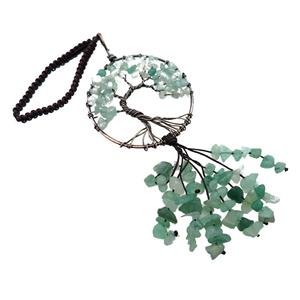 Tree Of Life Pendant Tassel With Green Aventurine Copper Wire Wrapped Antique Red, approx 50mm, 110mm length