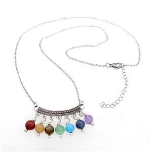 Gemstone Chakra Necklace Alloy Platinum Plated, approx 6-35mm, 44-49cm length