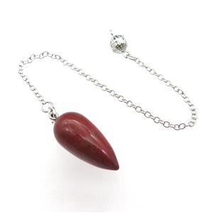 Red Jasper Pendulum Pendant With Alloy Chain Platinum Plated, approx 14-30mm, 8mm, 16cm length