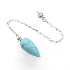 Blue Synthetic Turquoise Pendulum Pendant With Alloy Chain Platinum Plated, approx 14-30mm, 8mm, 16cm length