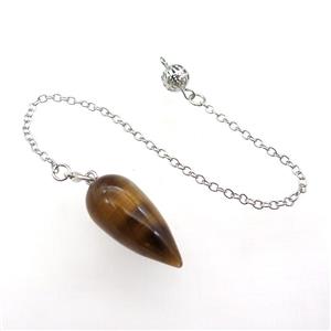 Tiger Eye Stone Pendulum Pendant With Alloy Chain Platinum Plated, approx 14-30mm, 8mm, 16cm length