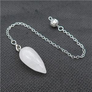 White Crystal Quartz Pendulum Pendant With Alloy Chain Platinum Plated, approx 14-30mm, 8mm, 16cm length