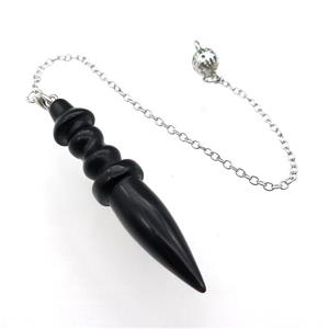 Black Obsidian Pendulum Pendant With Alloy Chain Platinum Plated, approx 14-65mm, 8mm, 16cm length