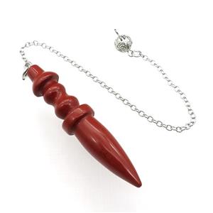 Red Jasper Pendulum Pendant With Alloy Chain Platinum Plated, approx 14-65mm, 8mm, 16cm length