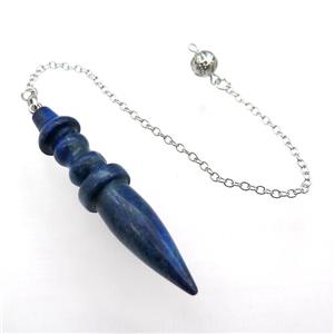 Blue Lapis Lazuli Pendulum Pendant With Alloy Chain Platinum Plated, approx 14-65mm, 8mm, 16cm length