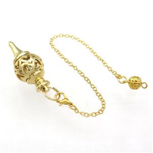 Alloy Pendulum Pendant With Chain Hollow Gold Plated, approx 18-38mm, 8mm, 16cm length
