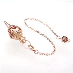 Alloy Pendulum Pendant With Chain Hollow Rose Gold, approx 18-38mm, 8mm, 16cm length