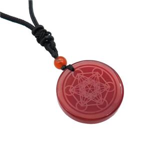 Red Agate Circle Chakra Necklace Black Nylon Rope Cord, approx 30mm