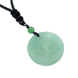 Green Aventurine Circle Necklace Tree Of Life Black Nylon Rope Cord, approx 30mm