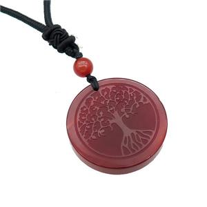 Red Agate Circle Necklace Tree Of Life Black Nylon Rope Cord, approx 30mm