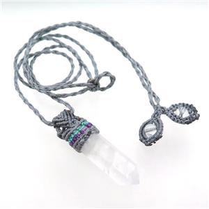 Clear Quartz Prism Necklace Gray Fabric Rope Cord, approx 12-50mm