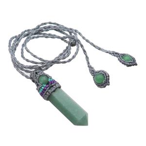 Green Aventurine Prism Necklace Gray Fabric Rope Cord, approx 12-50mm
