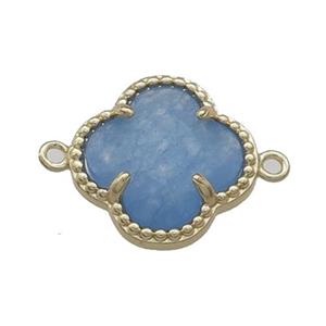 Jade Clover Connector Blue Dye Gold Plated, approx 16mm