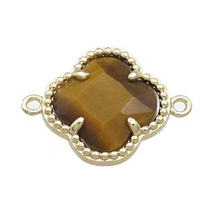 Tiger Eye Stone Clover Connector Gold Plated, approx 16mm