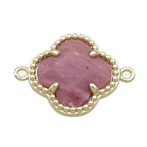 Pink Wood Lace Jasper Clover Connector Gold Plated, approx 16mm