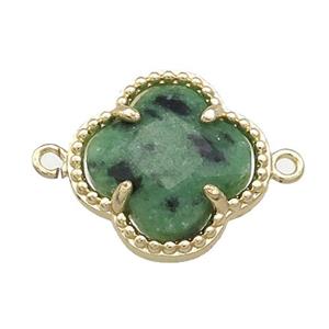 Green Zoisite Clover Connector Gold Plated, approx 16mm