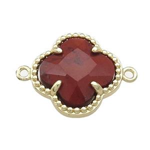 Red Jasper Clover Connector Gold Plated, approx 16mm