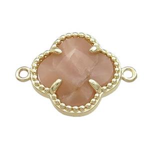 Peach Sunstone Clover Connector Gold Plated, approx 16mm