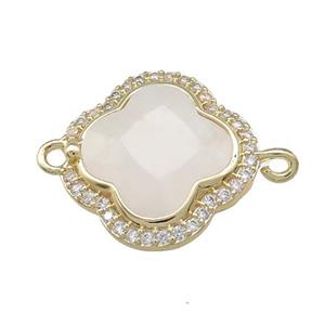 Clear Quartz Clover Connector Pave Zircon Gold Plated, approx 17mm