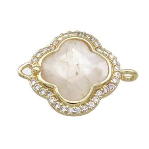 White Moonstone Clover Connector Pave Zircon Gold Plated, approx 17mm
