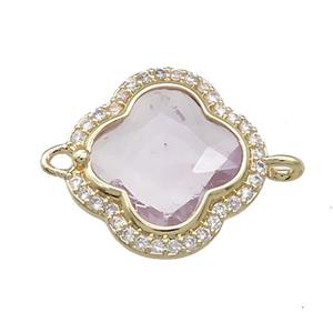 Amethyst Clover Connector Pave Zircon Lt.purple Gold Plated, approx 17mm