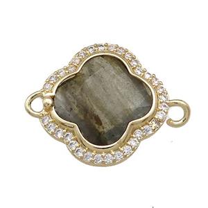 Labradorite Clover Connector Pave Zircon Gold Plated, approx 17mm