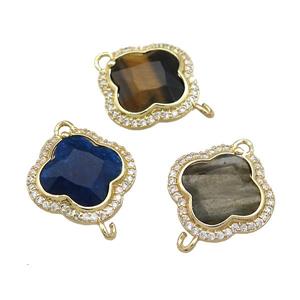 Mixed Gtemstone Clover Connector Pave Zircon Gold Plated, approx 17mm