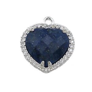 Blue Lapis Lazuli Heart Pendant Pave Zircon Platinum Plated, approx 16mm