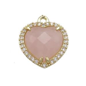 Pink Rose Quartz Heart Pendant Pave Zircon Gold Plated, approx 16mm