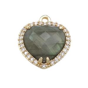 Labradorite Heart Pendant Pave Zircon Gold Plated, approx 16mm