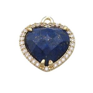 Blue Lapis Lazuli Heart Pendant Pave Zircon Gold Plated, approx 16mm