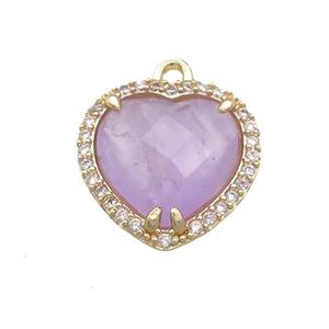 Purple Chalcedony Heart Pendant Pave Zircon Gold Plated, approx 16mm
