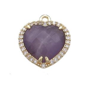 Purple Amethyst Heart Pendant Pave Zircon Gold Plated, approx 16mm