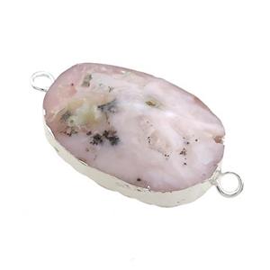 Pink Opal Oval Connector Pointed Silver Plated, approx 20-35mm