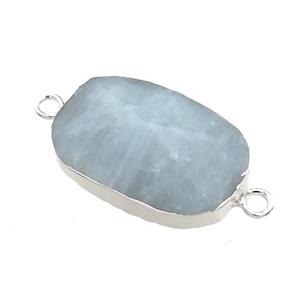 Blue Aquamarine Oval Connector Pointed Silver Plated, approx 20-35mm