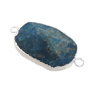 Blue Apatite Oval Connector Pointed Silver Plated, approx 20-35mm