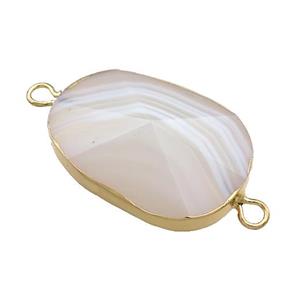Blue Lace Agate Oval Connector Pointed Gold Plated, approx 20-35mm