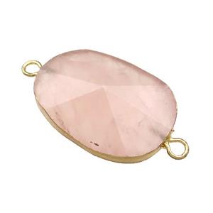 Pink Rose Quartz Oval Connector Pointed Gold Plated, approx 20-35mm