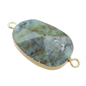 Green African Turquoise Oval Connector Pointed Gold Plated, approx 20-35mm