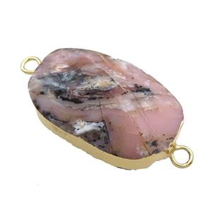 Pink Opal Oval Connector Pointed Gold Plated, approx 20-35mm