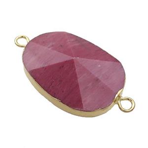 Pink Wood Lace Jasper Oval Connector Pointed Gold Plated, approx 20-35mm